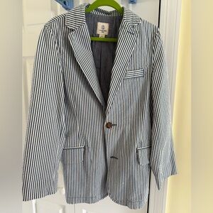 Lands' End Kids- Seersucker Striped Blazer, Blue/White, Size M (10-12)